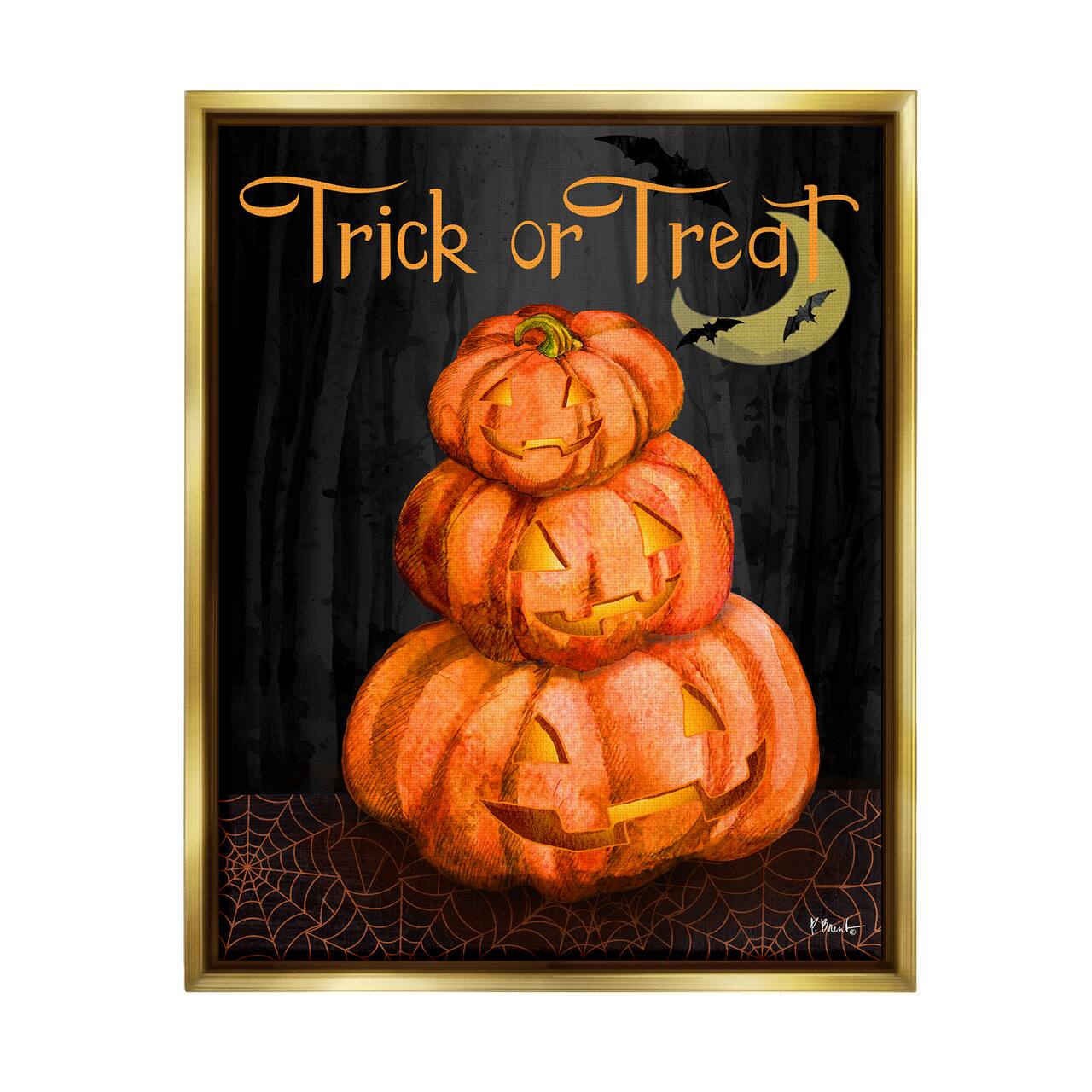 Stupell Industries Trick Or Treat Halloween Jack-o-Lantern Framed Floater Canvas Wall Art